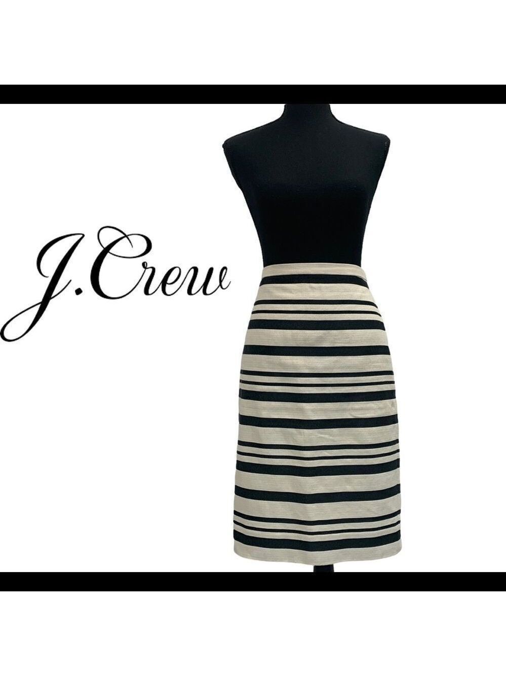𝅺J.CREW striped textured ivory light cream pencil skirt Sz 0